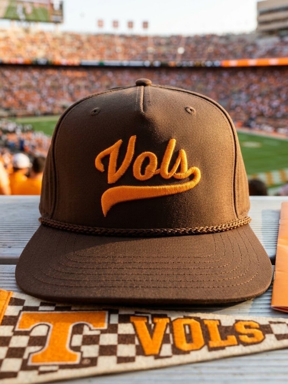 Retro Tennessee Vols Hat Orange Script Brown Cloth OTTO Rope Snapback Cap USA Ne